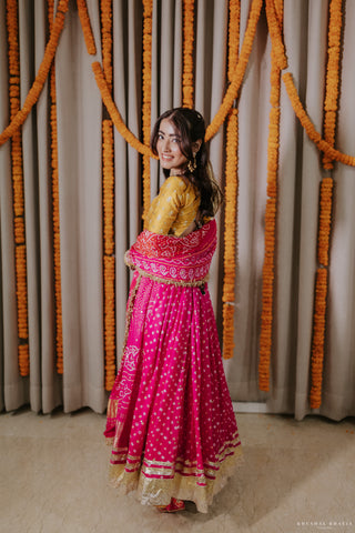Pink Silk Bandhani Ghaghra