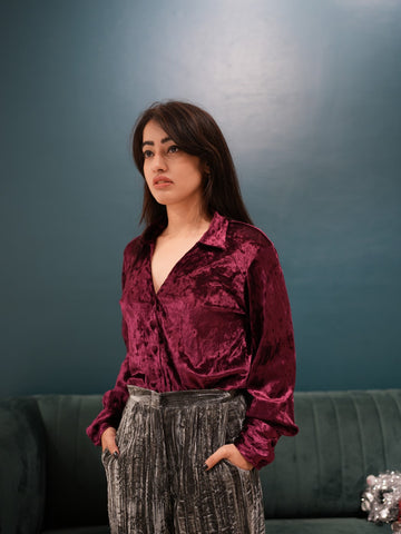 Hot Pink Velvet Shirt- S