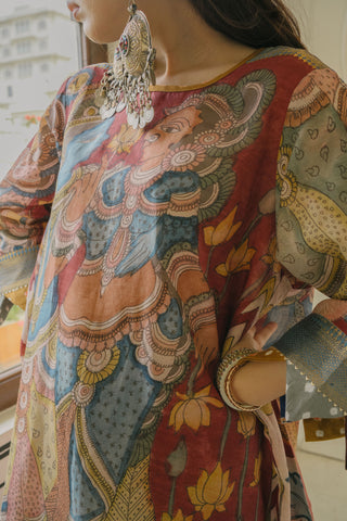 Maroon Kalamkari Kurta Set (Blue Salwar)