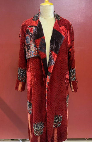 Ajrakh Velvet Trench Coat
