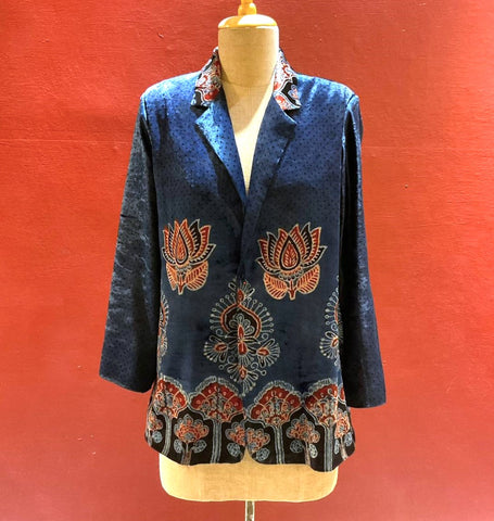 Blue Velvet Ajrakh Blazer