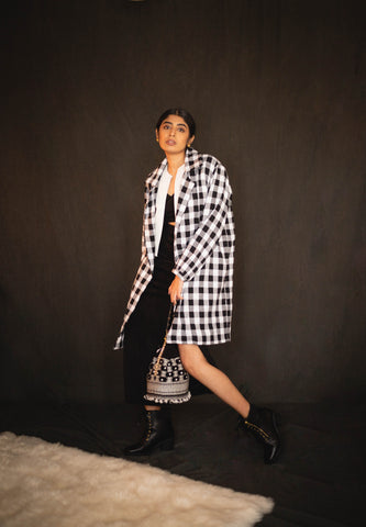 Salt & Pepper Check Coat- L
